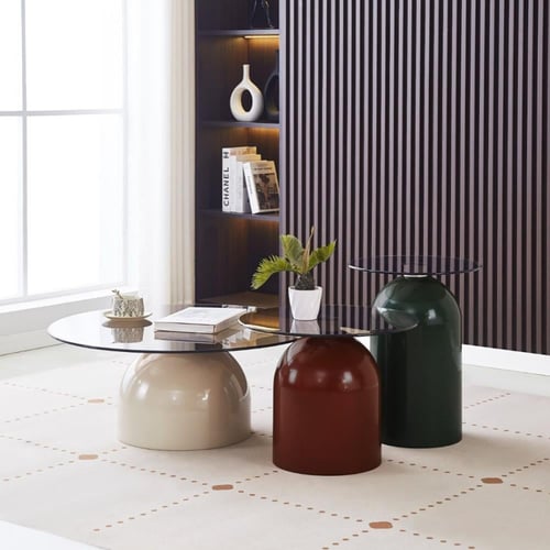 طقم طاولة قهوة وطاولتين جانبية يارا - احمر واخضر و...