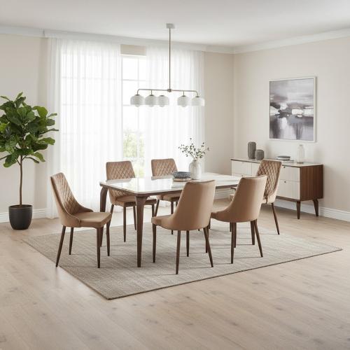 طقم طاولة طعام روبي 6 اشخاص رخام - بني