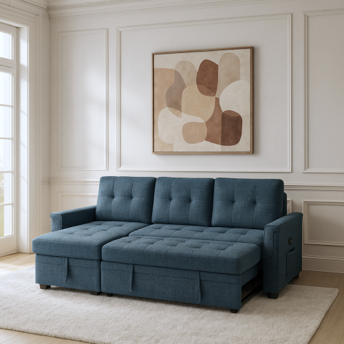 كنب سرير زاوية مع شاحن فليكس - كحلي