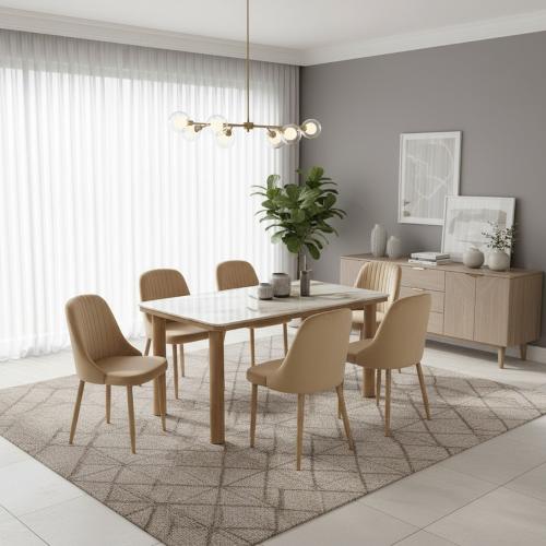 طقم طاولة طعام ميرنا 6 اشخاص رخام - بيج