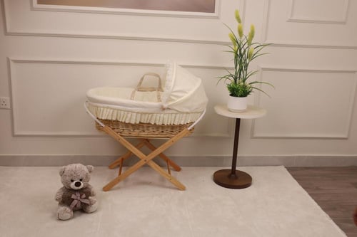 سلة خيزران خشبي قطن سكري مع كرنيش – مهد مواليد فاخ...