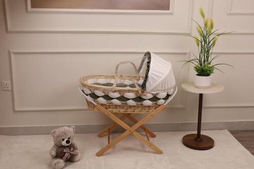 سلة موسى خيزران خشبي ضفيرة زيتي – مهد مواليد طبيعي...