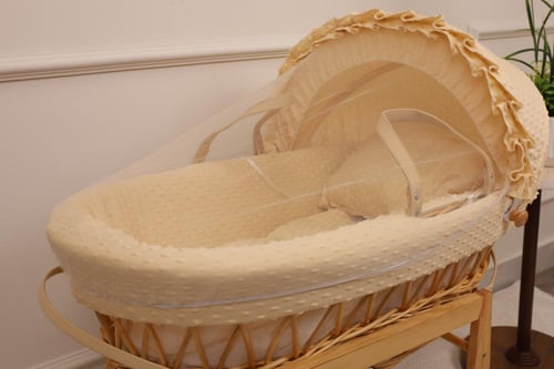 سلة موسى خيزران خشبي قماش حبوب الرمان بيج – مهد مو...