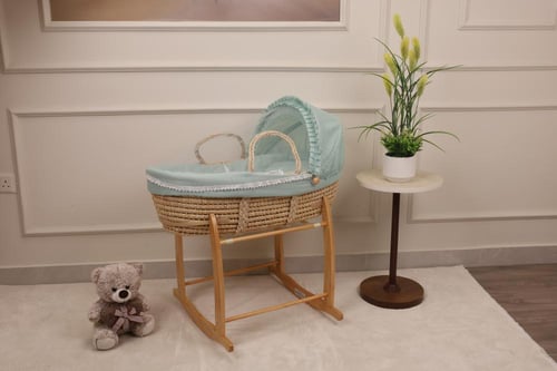 سلة موسى قش بقماش اللنن التيفاني – مهد مواليد ناعم...