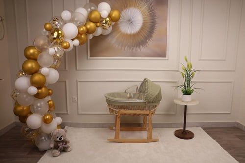 سلة موسى خيزران قماش اللنن زيتي – مهد مواليد طبيعي...