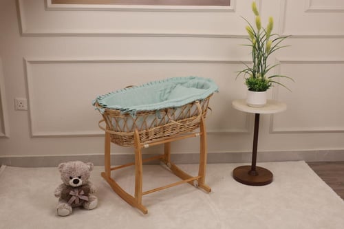 سلة خيزران خشبي قماش اللنن التيفاني – مهد مواليد ط...