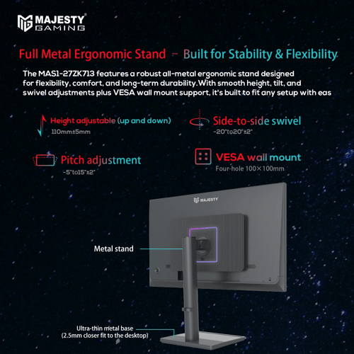 شاشة كمبيوتر ماجيستي 27 بوصة – QHD 2K، 144Hz