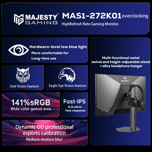 شاشة ألعاب ماجيستي 27 بوصة – QHD 2K، 320Hz، 0.5ms،...