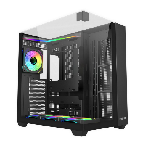 Egeira Galaxy 4 Black ATX Gaming Computer Case USB3.0/Type-C , 4xARGB Infinity Mirror Fans (Pre-Installed) 3 Side Glass Panels Pan...