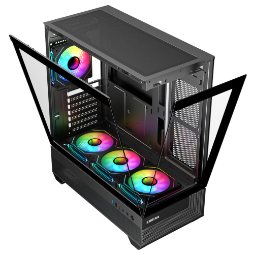 Egeira LUVIT Black ATX Mid Tower Gaming Computer Case USB3.0 , 4xARGB Fans (Pre-Installed) Panoramic 270° View