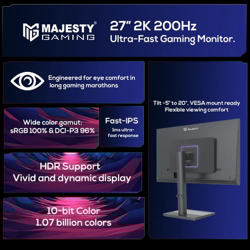 شاشة كمبيوتر ماجيستي 27 بوصة – QHD 2K، 144Hz