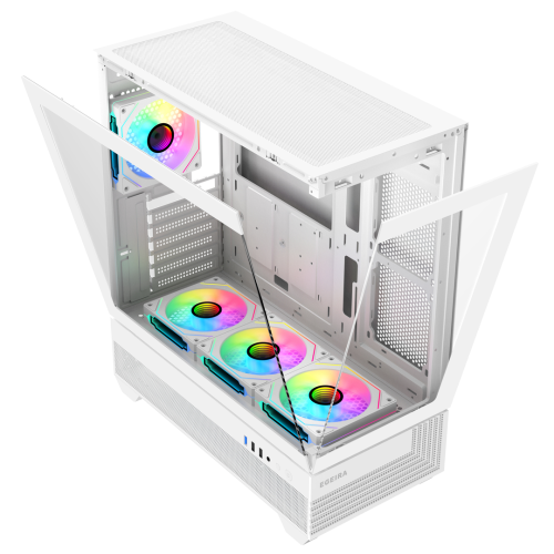 Egeira LUVIT White ATX Mid Tower Gaming Computer Case USB3.0 , 4xARGB Fans (Pre-Installed) Panoramic 270° View