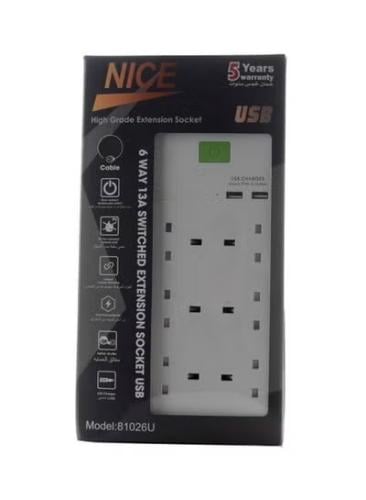 مقبس تمديد بمفتاح ذو 6 اتجاهات مع منفذي USB