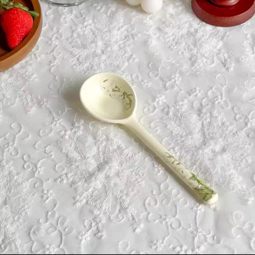 كوب سيراميك بمقبض منحني وملعقة كوب إفطار وعاء دقيق...