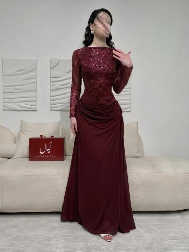 فستان سهرة عودي ترتر بأكمام طويلة - توتا