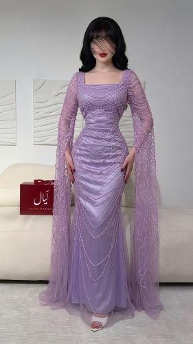 فستان سهرة موف بأكمام طويلة - احسان