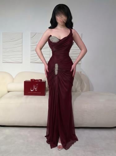 فستان سهرة عنابي شيفون - اسيلة