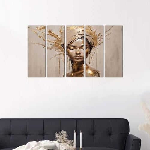 Modern wall art drawing of a woman - 24515 - divided into five equal pieces