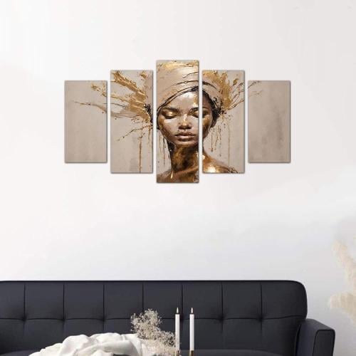 Modern wall art painting of a woman - 24515 - divided into five gradually sized pieces - 1