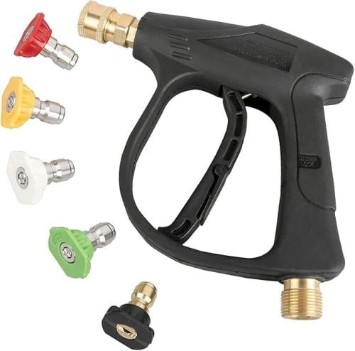 High-pressure car wash gun with 5 spray nozzles an...