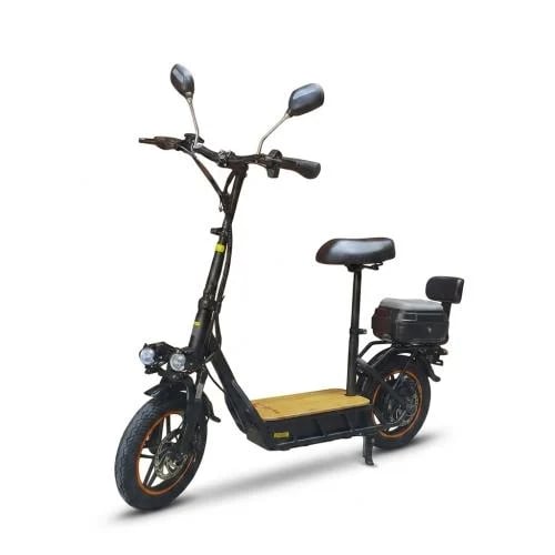 سكوتر كهربائي بمقعد نيوسبيد New Speed MS120 بطارية 48V ودينمو 800W كفرات 14 انش مع شنطة خلفية وأرضية خشبية
