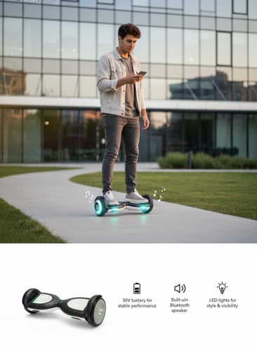 هوفر بورد ذكي مقاس 6 بوصة ببطارية 36V وبلوتوث وإضا...