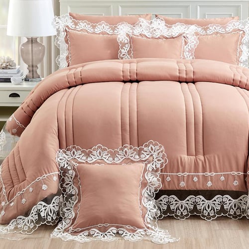 مفرش ليسا دانتيل نفر ونص 5 قطع مايكروفايبر