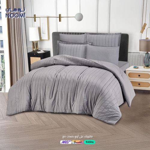 مفرش لاين مايكروفايبر نفرين 6 قطع صيفي-رصاصي