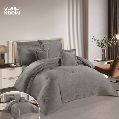 سيلا مفرش نفرونص 5 قطع مخمل محفر رصاصي فاتح