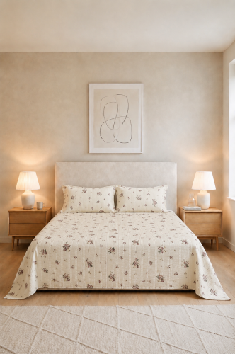 Bed sheet set "Rozy" with spring patterns and luxu...