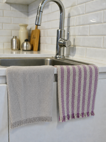 2-piece kitchen towel set (handmade) beige and beige striped