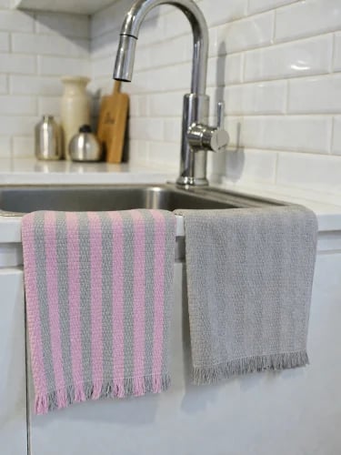Kitchen towels (handmade) gray and gray striped pink