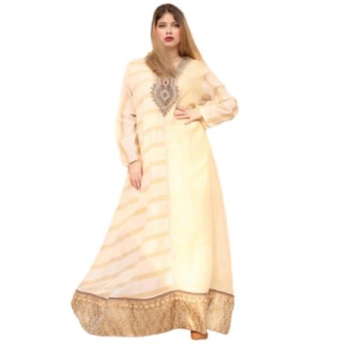 جلابية نسائية طويلة اللون البيج الفاتح