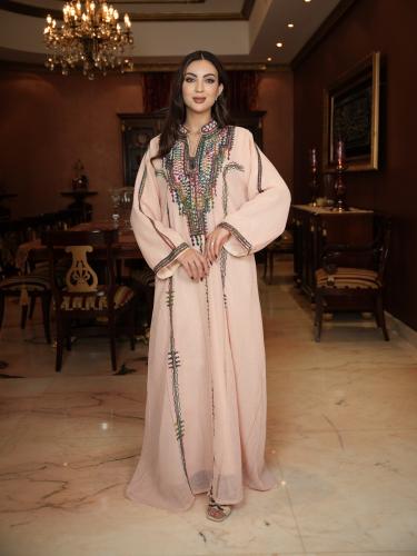 جلابية لنن مشمشي مطرزة
