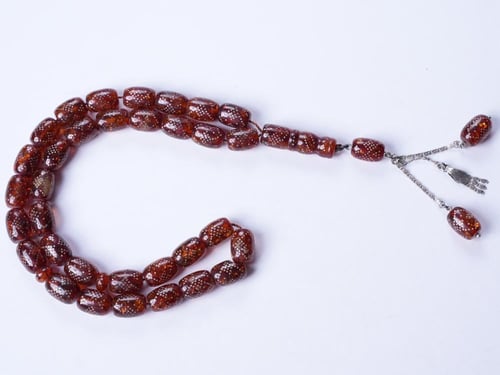 سبحة كهرمان مع فضة 1762-13-33-2