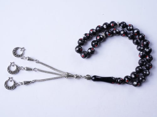 سبحة من خشب الكوك مقاس 10 ملي 33 خرزة مطعمة بالمعد...