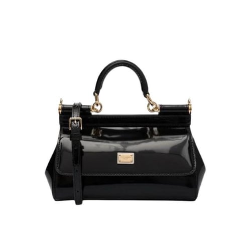 حقيبة سيسيلي ميني 18 من الجلد الأسود اللامع من دول...