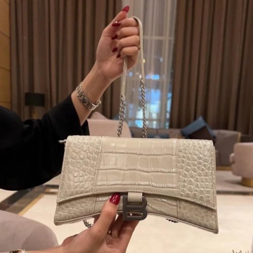 شنطة بالنسياقا نقش جلد التمساح 23CM بسلسلة فضية