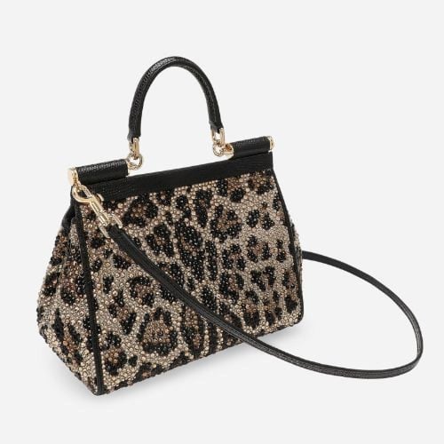 حقيبة صقلية بنقشة جلد النمر ومزينة بالكامل بأحجار...