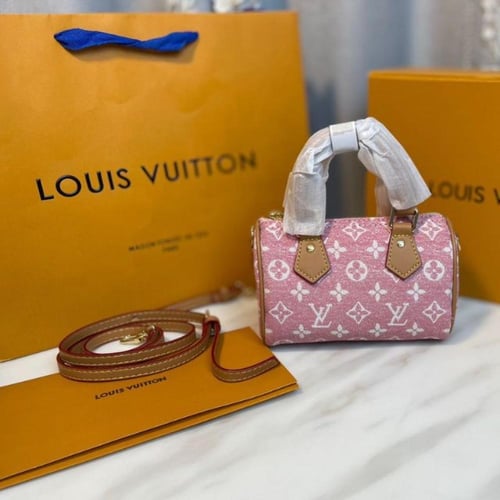 حقيبة يد صغيرة LV من قماش الدنيم المزخرف بنقشة مون...