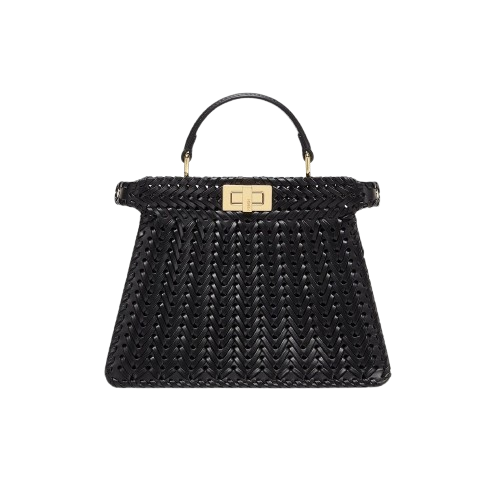 شنطة فندي بيكابو جلد محبوك سمول - أسود