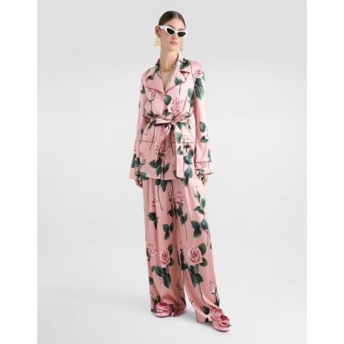 بيجاما ساتان بطبعة ورد من قميص وبنطال من دولتشي -...
