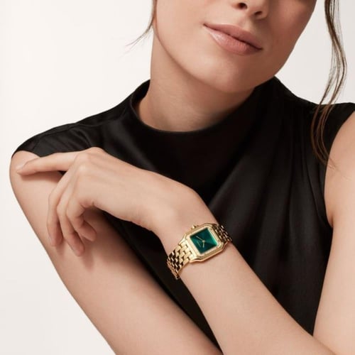 ساعة بانتير دو كارتييه باطار مصع بكريستال ومينا خض...