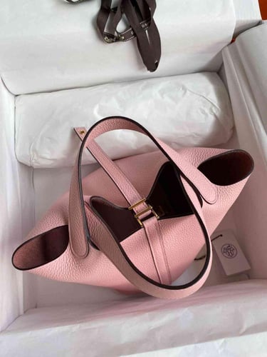 حقيبة هيرميس مقاس 18 هاردوير ذهبي - وردي