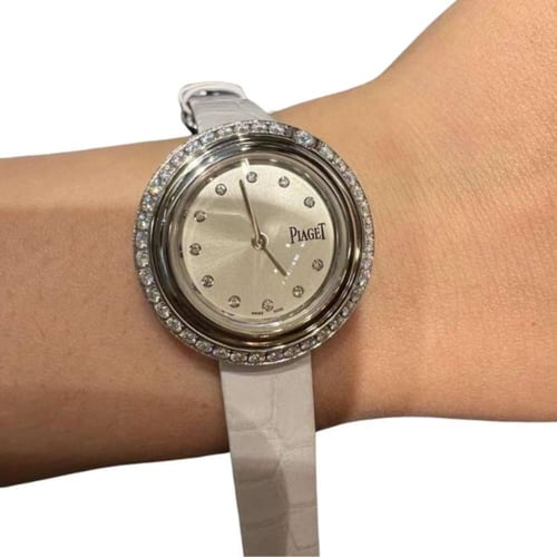 ساعة بوسيشن بحزام أبيض بطبعة جلد تمساح - أبيض