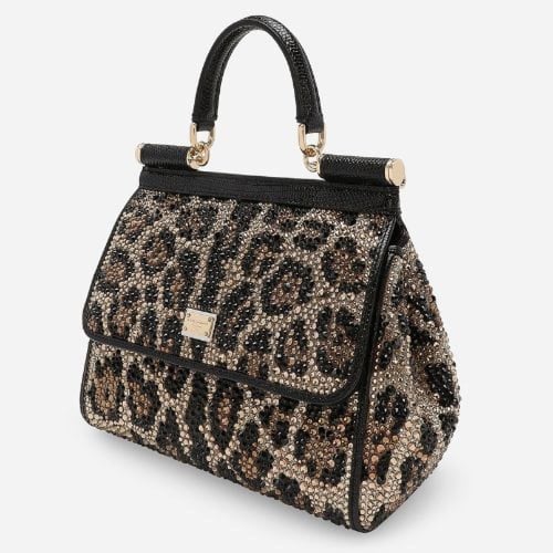 حقيبة صقلية بنقشة جلد النمر ومزينة بالكامل بأحجار...