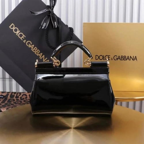 حقيبة سيسيلي ميني 18 من الجلد الأسود اللامع من دول...