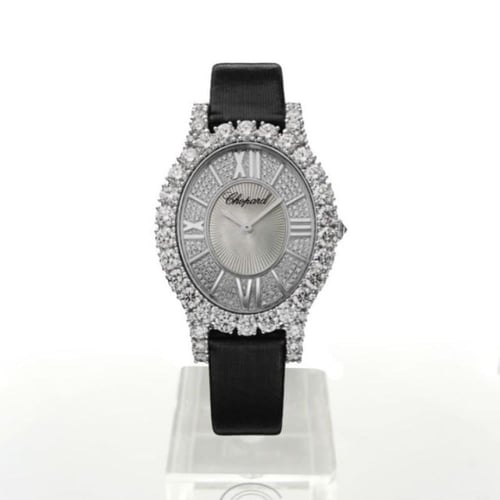 ساعة شوبارد الكريستالية بسوار جلدي أسود