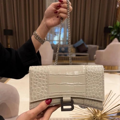 شنطة بالنسياقا نقش جلد التمساح 19CM بسلسلة فضية