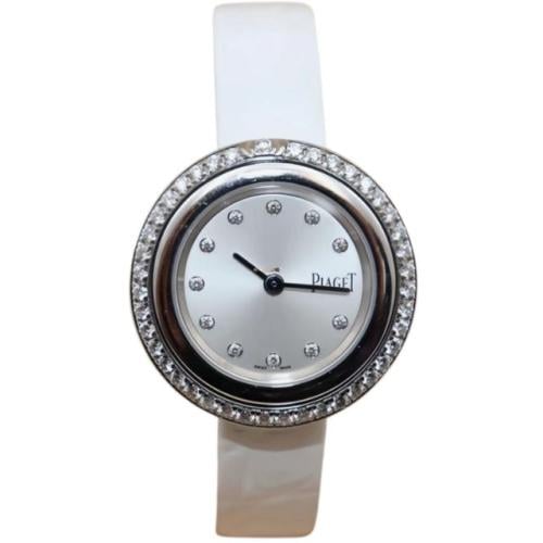 ساعة بوسيشن بحزام أبيض بطبعة جلد تمساح - أبيض